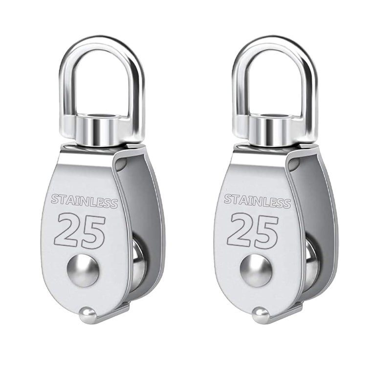 Twours Pulley 304 Stainless Steel Single Pulley Block M25 Small Heavy Duty Swivel Bearing Pulley System for Rigging, Lifting, Cargo Transportation,Gym Equipment (M25 2PCS) - Image 1